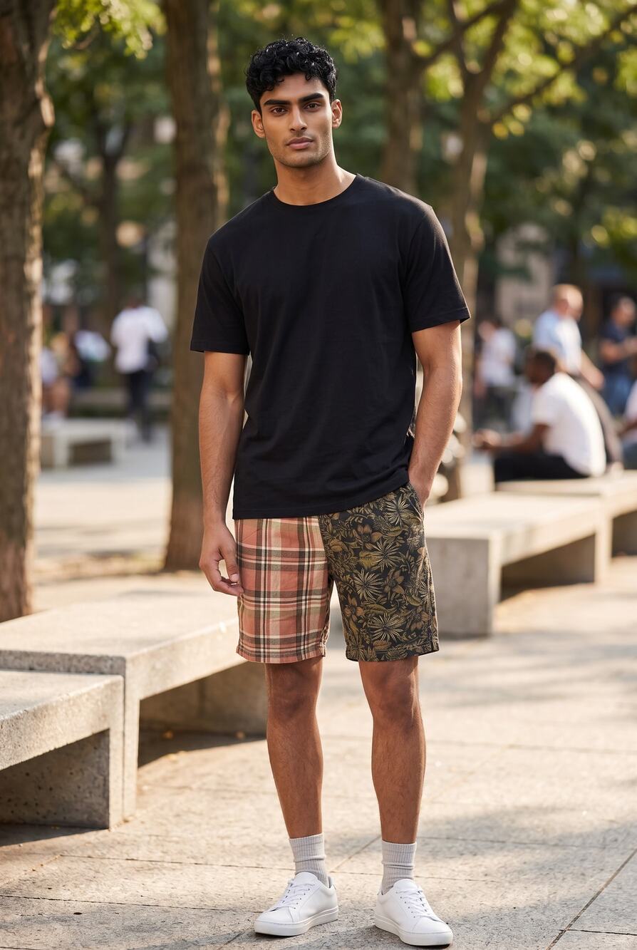 BP.  Men's Plaid Floral Mixed Print Shorts Elastic Drawstring Waist L NWT Casual
